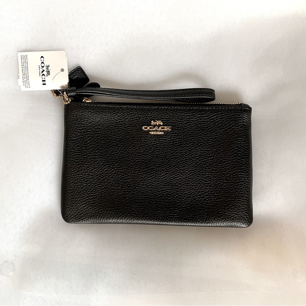 COACH Black Leather Small Wristlet